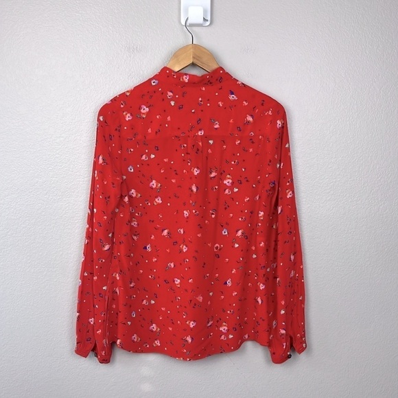 Derek Lam Evadine Blouse Red Floral Tie-neck Long Sleeves Top 2 - Picture 8 of 13